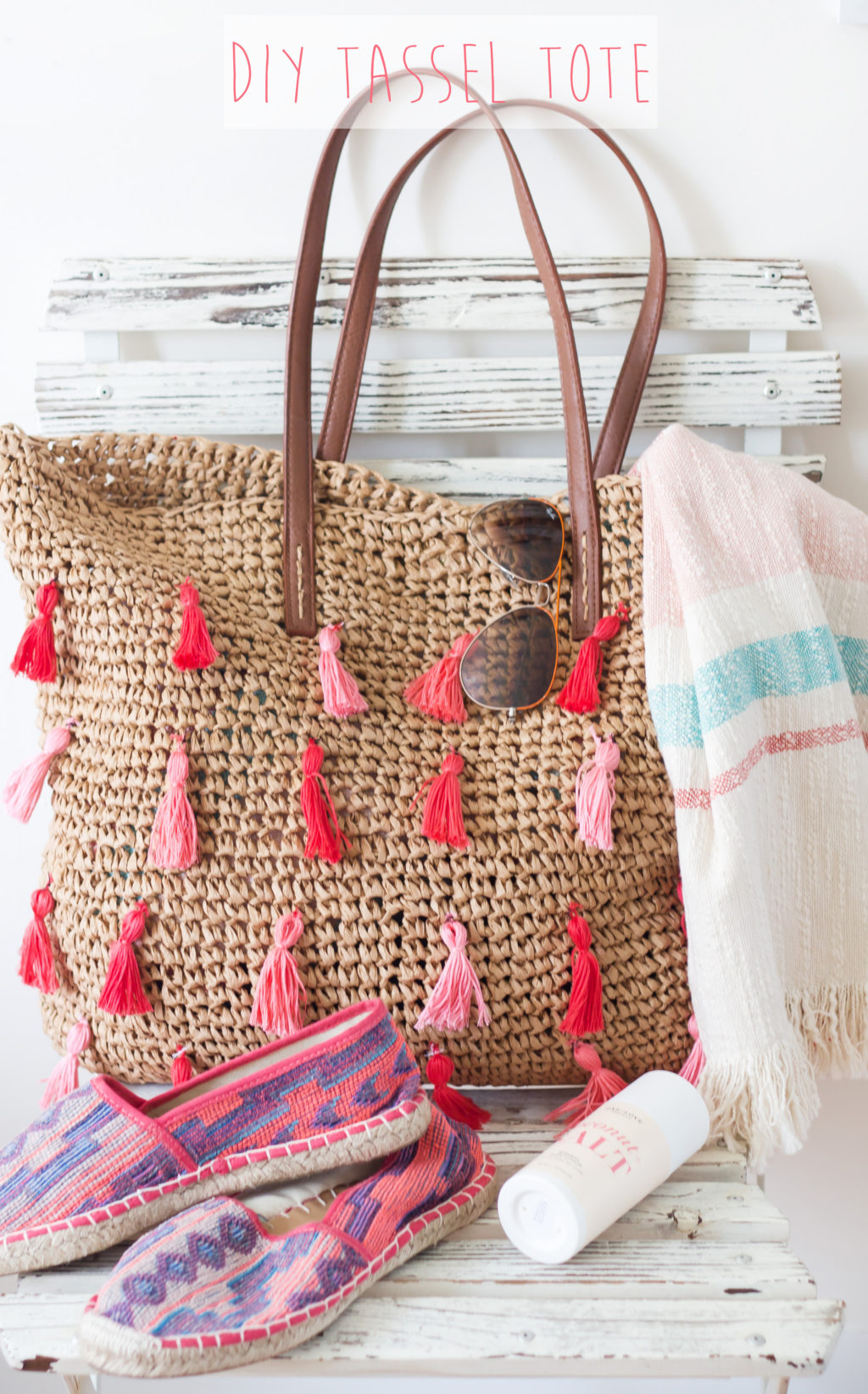 DIY Fashion Tote with Ombre Tassels and Pom Poms