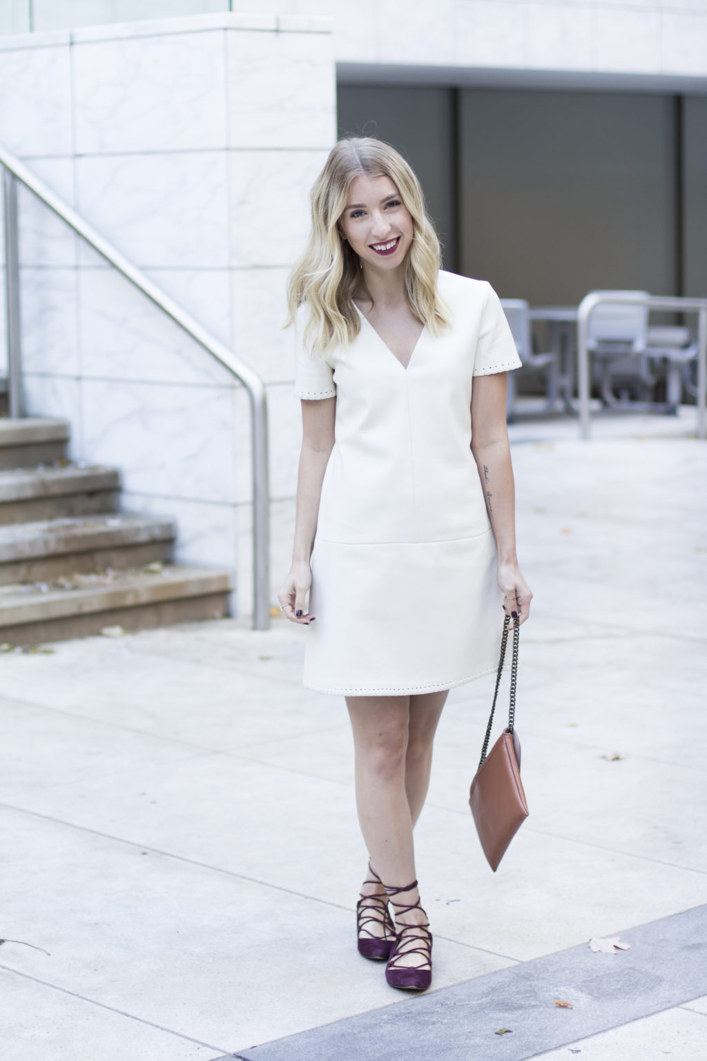 zara cream leather dress