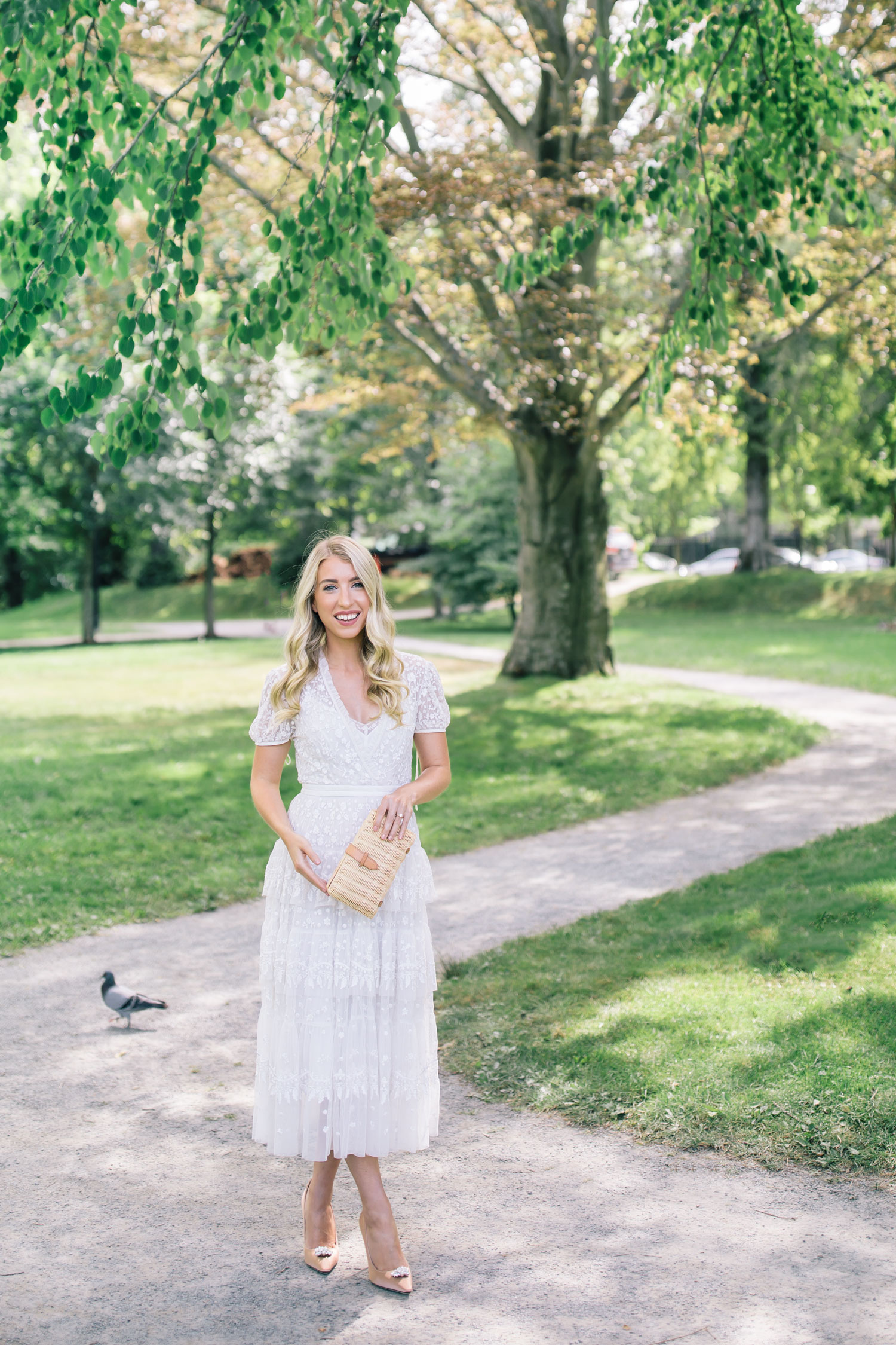 white bridal shower dress for bride